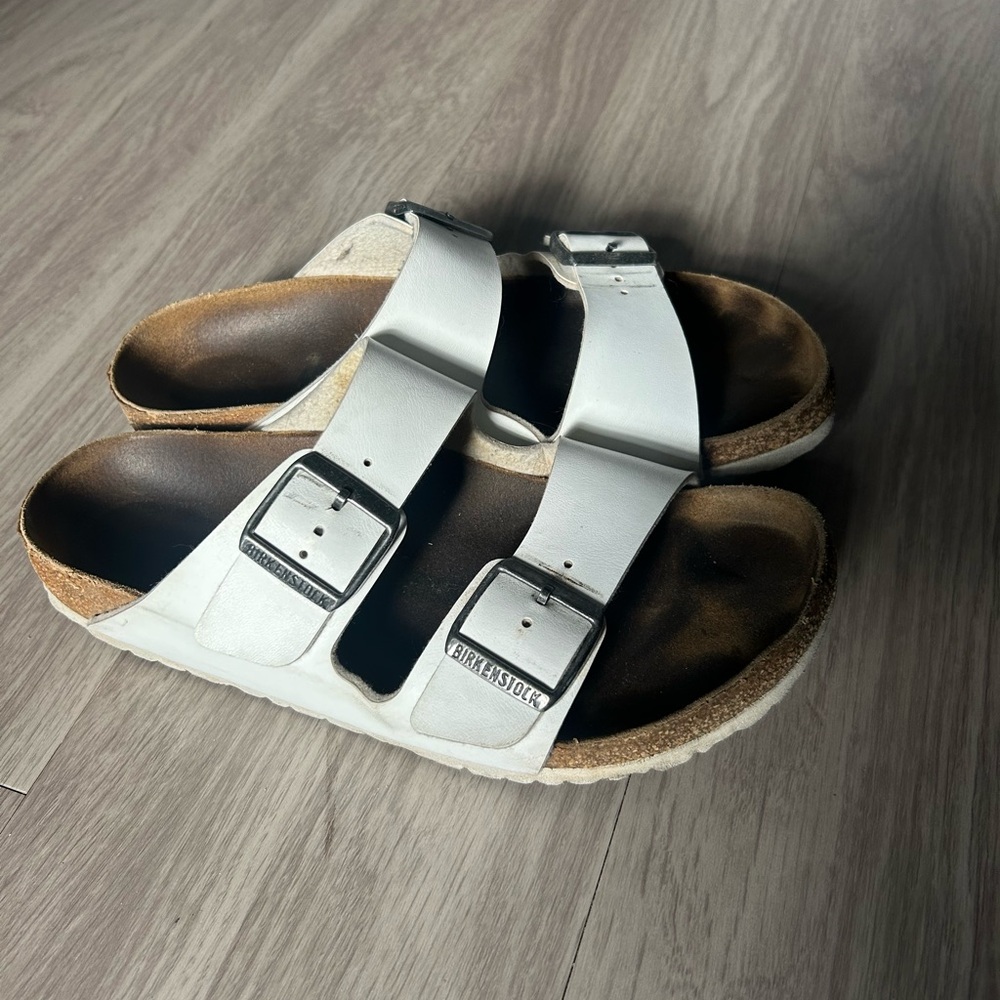 Birkenstock Arizona White Birkenstock slide on sandals
